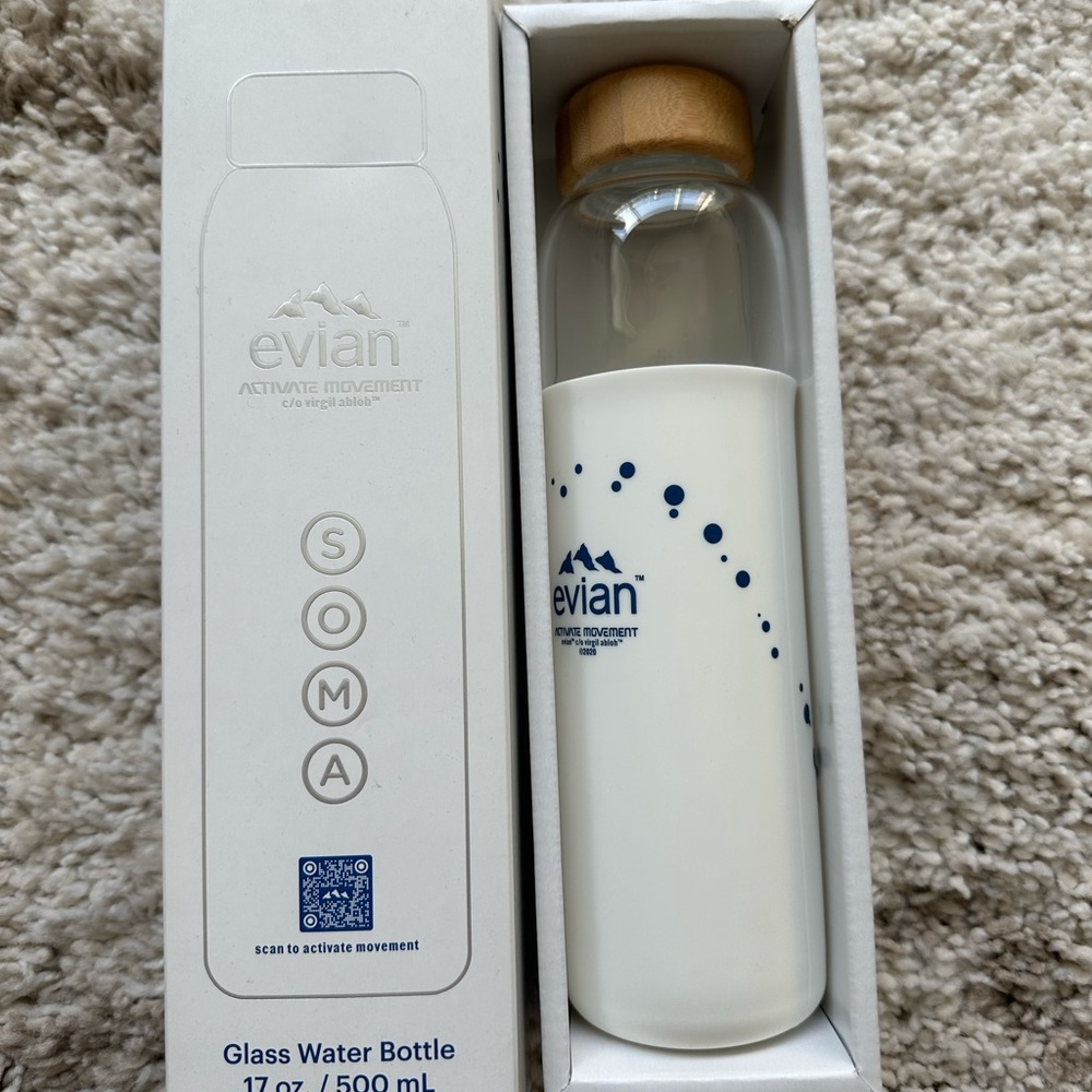 Evian x Virgil Abloh 2020 Limited Edition Soma Glass Refillable Water Bottle